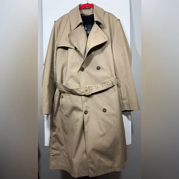Men's Misty Harbor Size 44 Tan Double-Breasted Trench Coat - Picture 8 of 16
